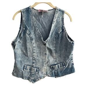 Vintage Western Denim Jean Vest Acid Wash-Large